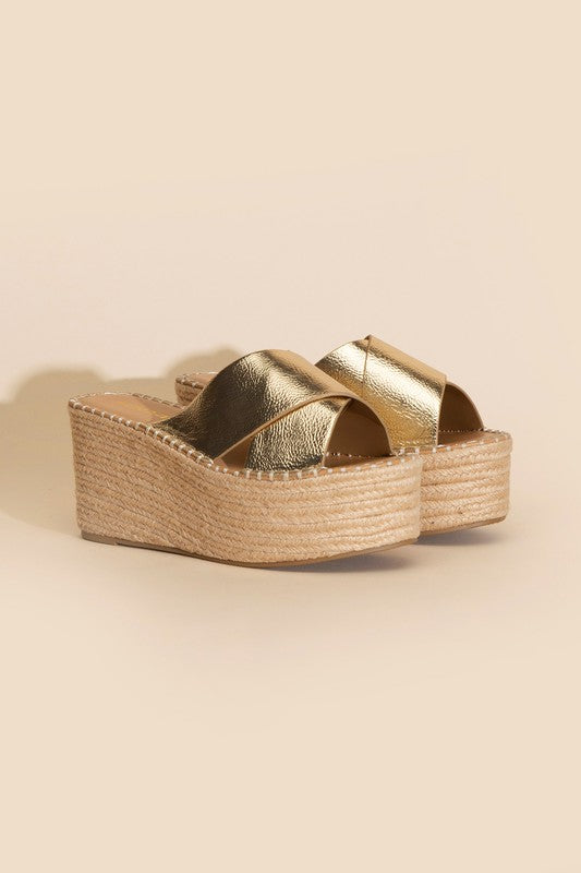 Gold Platform Wedge Slides