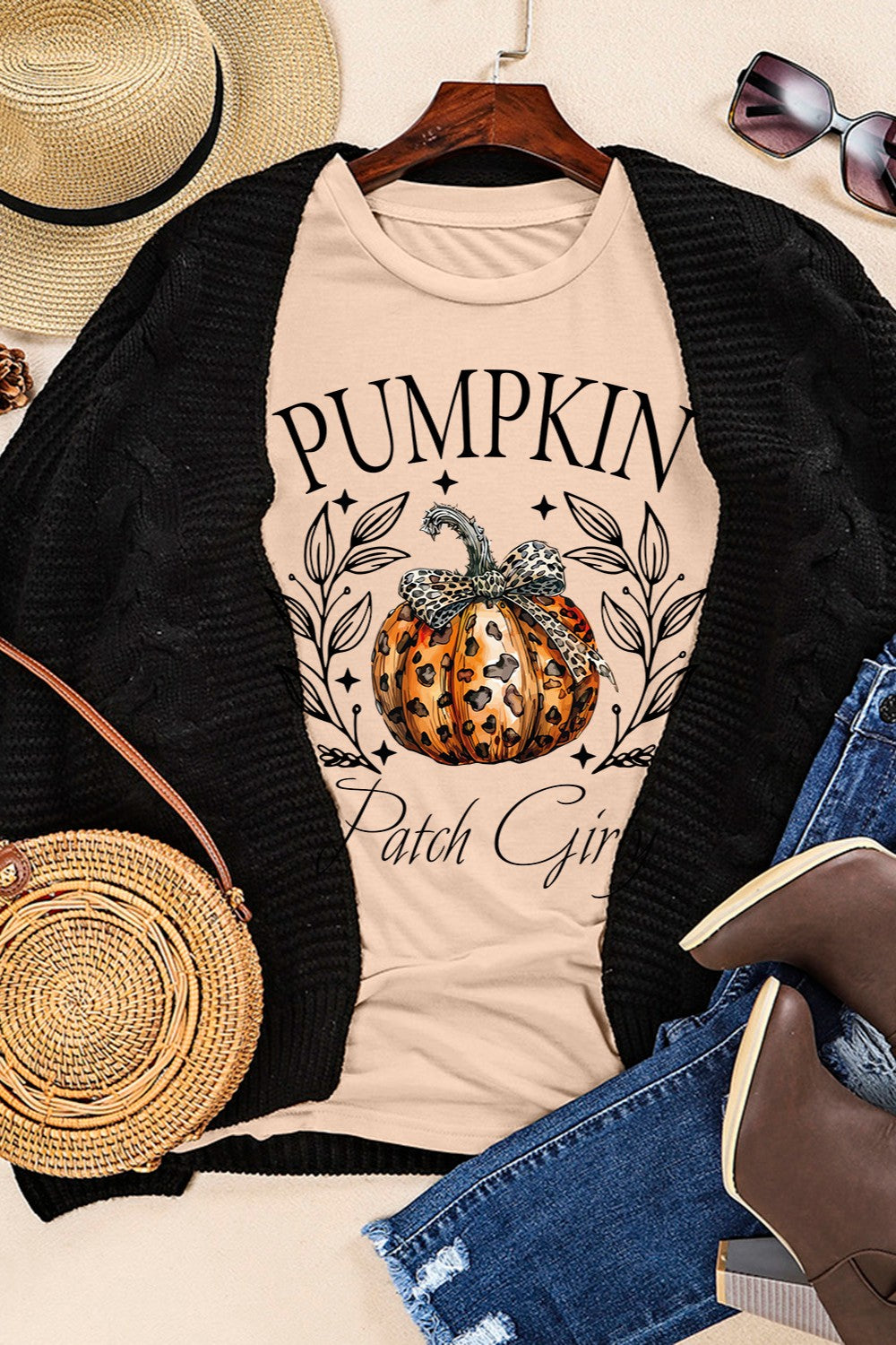 Pumpkin Fall Season Graphic Round Neck Short Sleeve T-Shirt