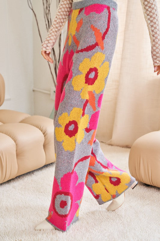 Flower Printed Casual Long Wide Pants