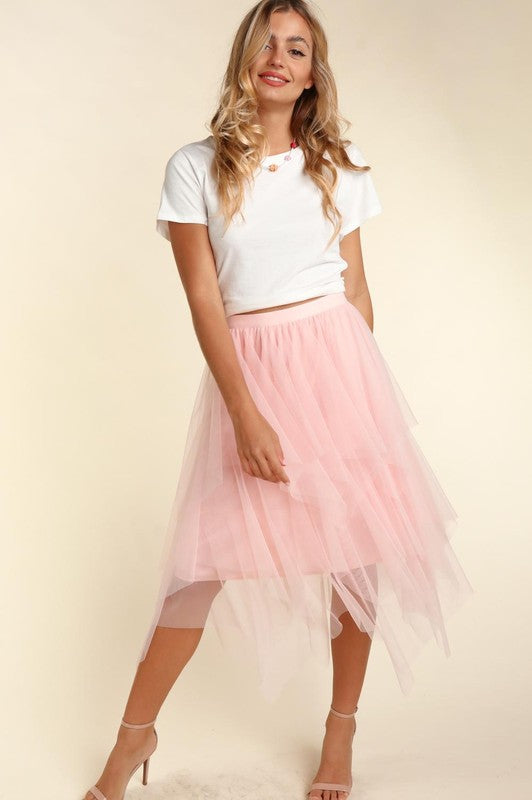 Plus Size Tiered Tulle Midi Skirt With Lining