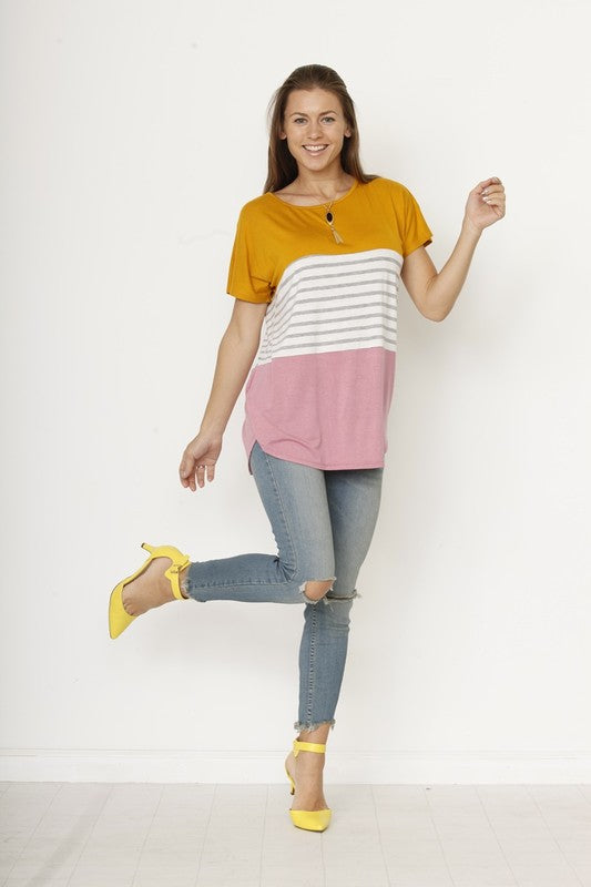 Stripe With Color Block Long Top