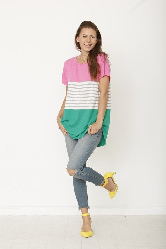 Stripe With Color Block Long Top