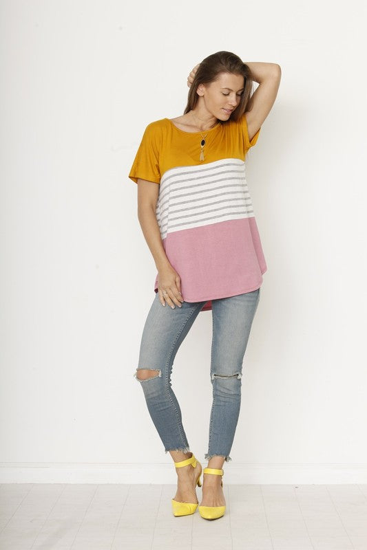 Stripe With Color Block Long Top