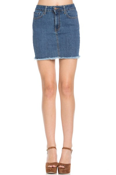 Denim Mini Fringe Hem Skirt