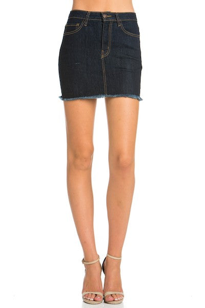 Denim Mini Fringe Hem Skirt