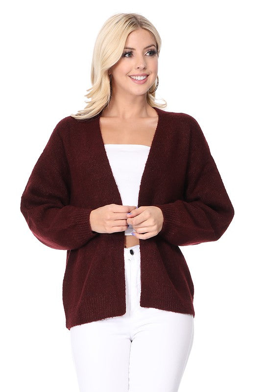 Bubble Bell Sleeve Chunky Open Sweater Cardigan