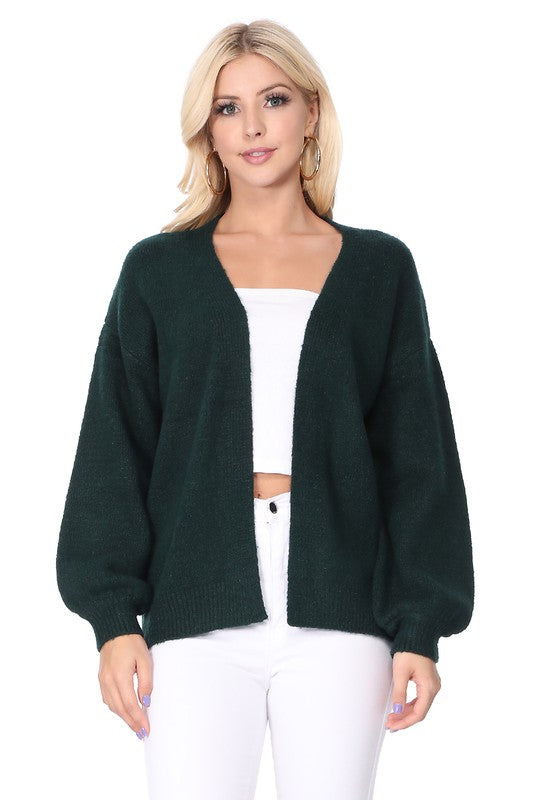 Bubble Bell Sleeve Chunky Open Sweater Cardigan