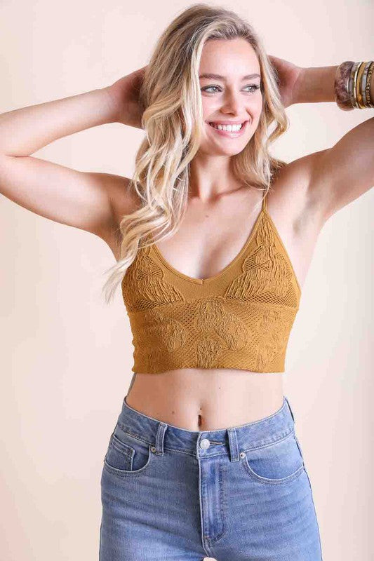 Seamless Padded Crop Textured Bra