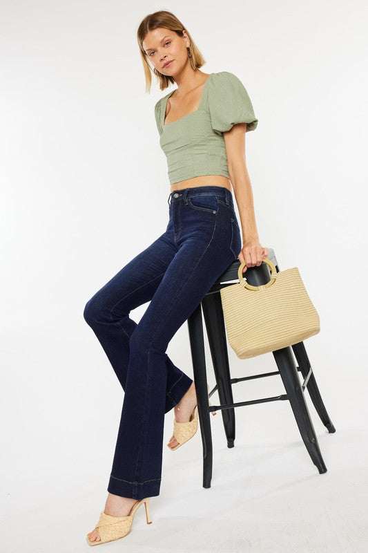 High Rise Dark Wash Flare Leg Jeans