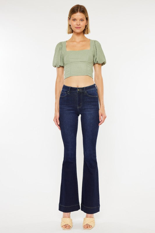 High Rise Dark Wash Flare Leg Jeans