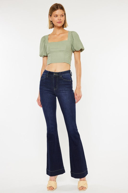 High Rise Dark Wash Flare Leg Jeans