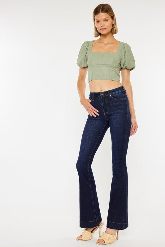 High Rise Dark Wash Flare Leg Jeans