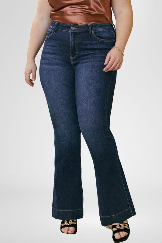 PlusDark Denim High Rise Flare Leg Jeans