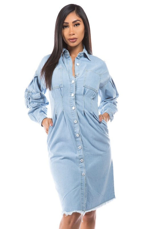 Denim Knee Length Shirt Dress