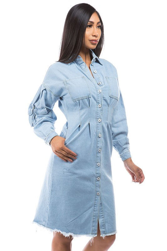 Denim Knee Length Shirt Dress