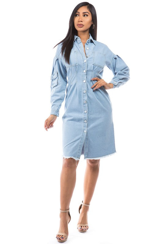 Denim Knee Length Shirt Dress