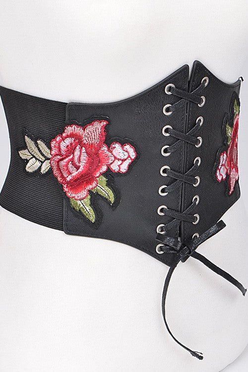 Rose Patch Wide Elastic Belt