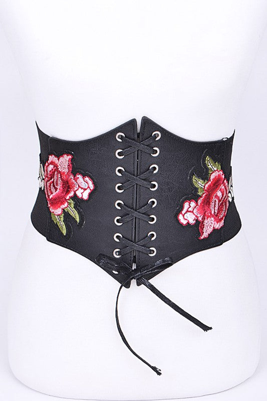 Rose Patch Wide Elastic Belt