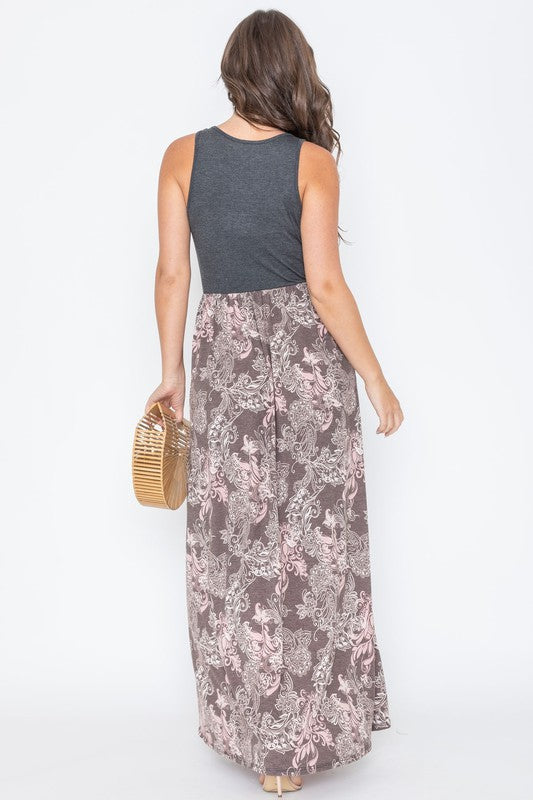 Sleeveless Paisley Maxi Dress