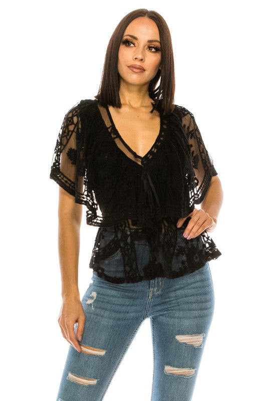 Lace And Ruffles Black Top