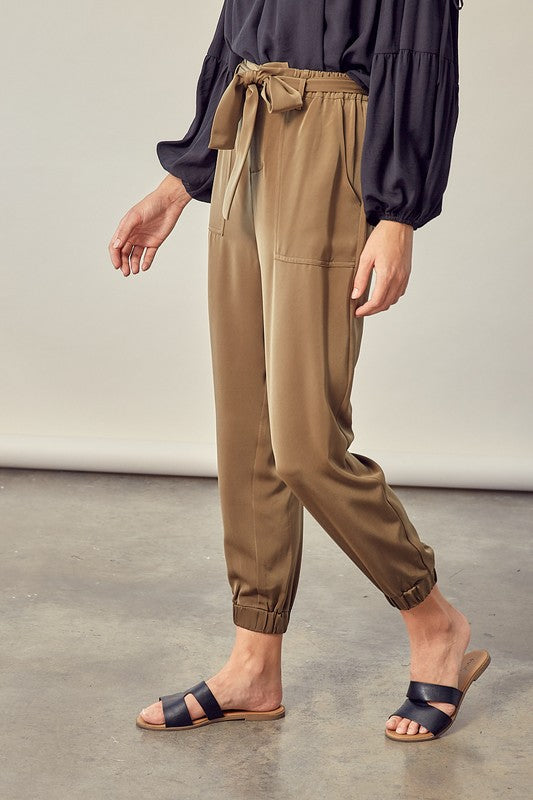 Satin Casual Pants with Belt