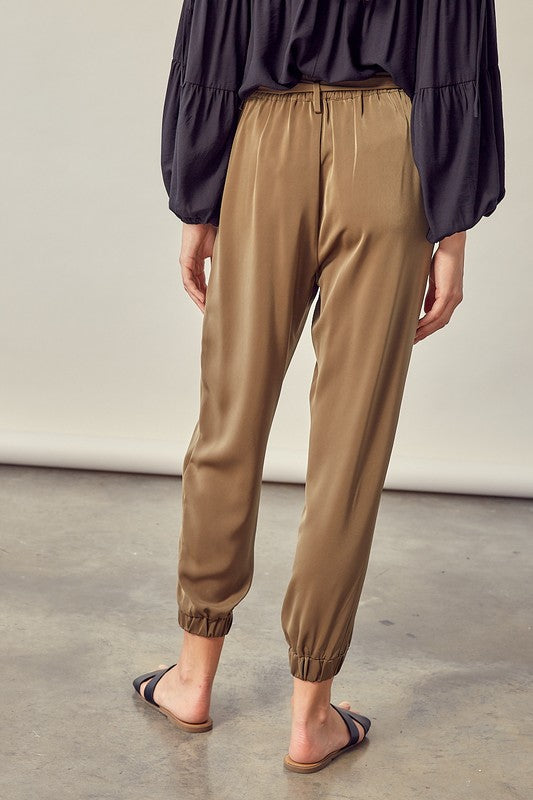 Satin Casual Pants with Belt