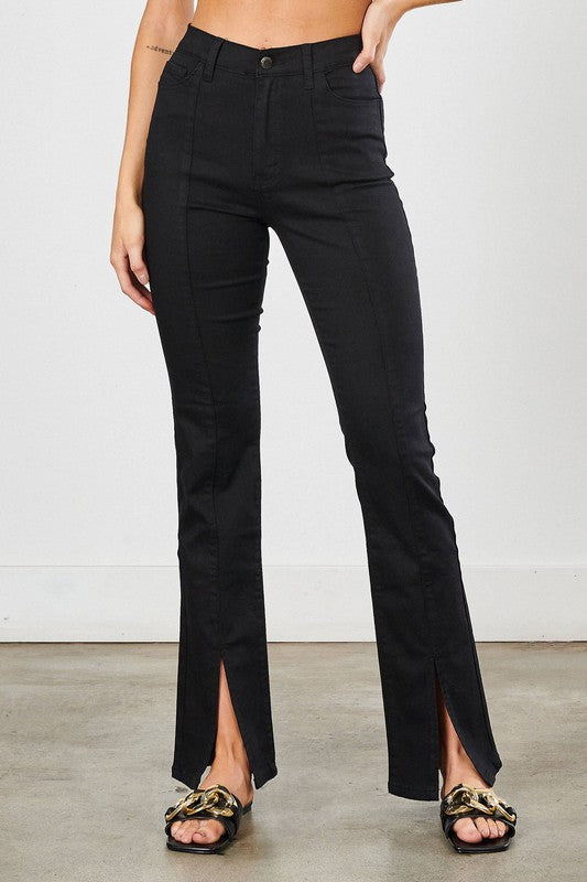 Black Bootcut Jeans with Front Slit Slim