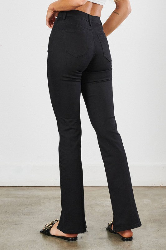 Black Bootcut Jeans with Front Slit Slim