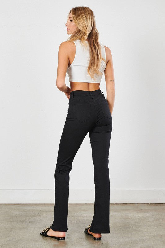 Black Bootcut Jeans with Front Slit Slim