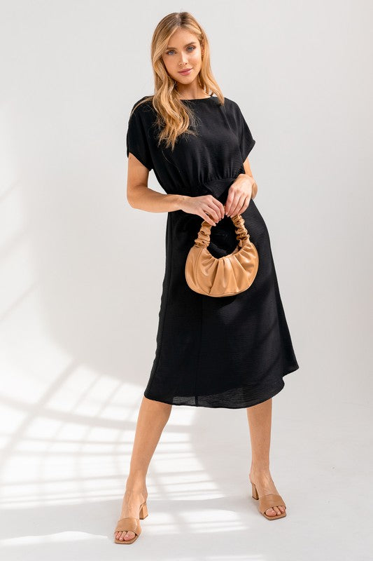 Elastic Shirring Midi Dress