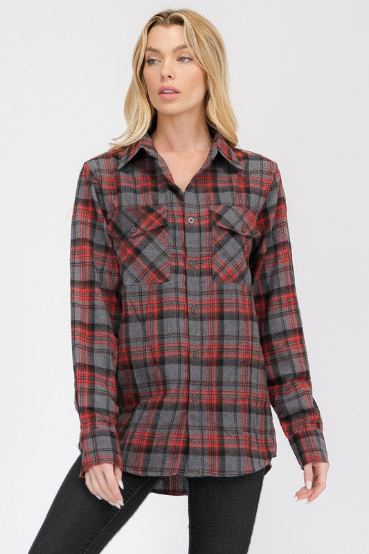 Plaid Print Collard Blouse Top