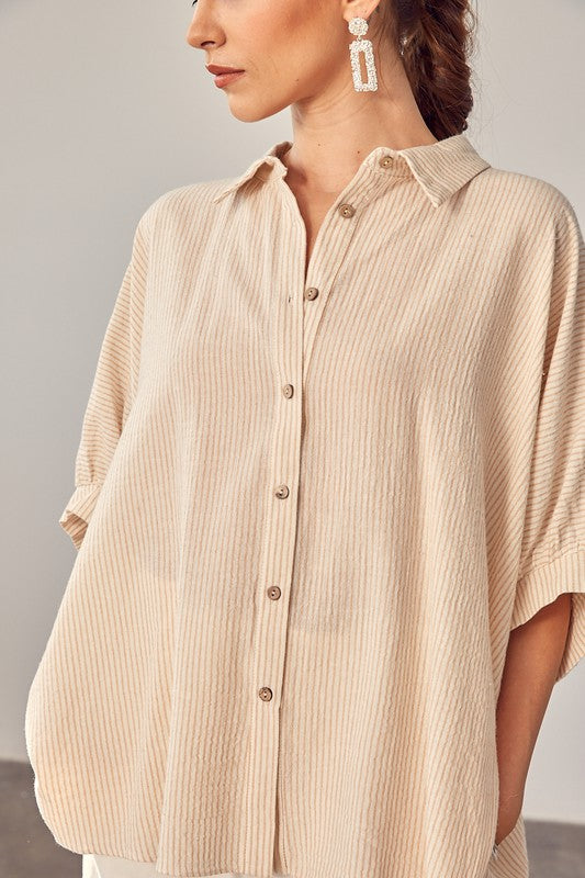 Oversized High Low Hem Button Up Blouse