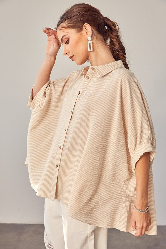 Oversized High Low Hem Button Up Blouse