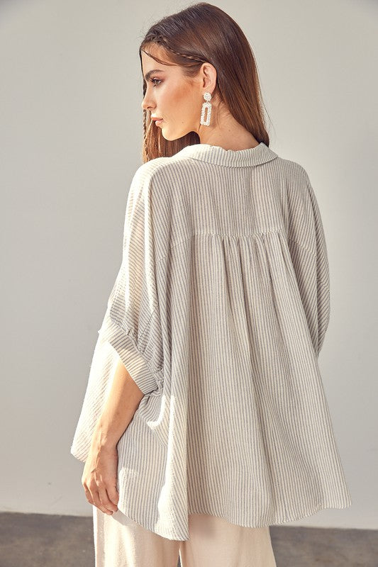 Oversized High Low Hem Button Up Blouse