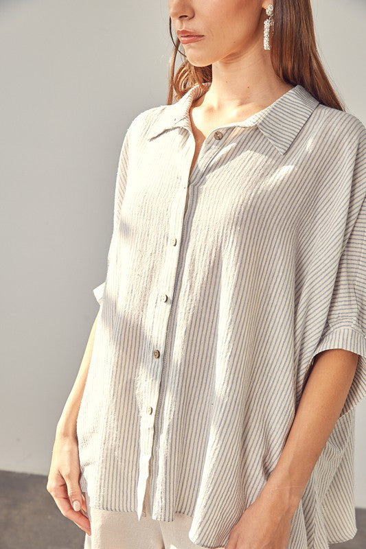 Oversized High Low Hem Button Up Blouse