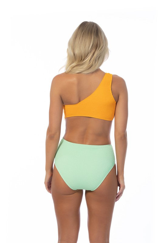 Textured Two Tone One Piece Swimsuit