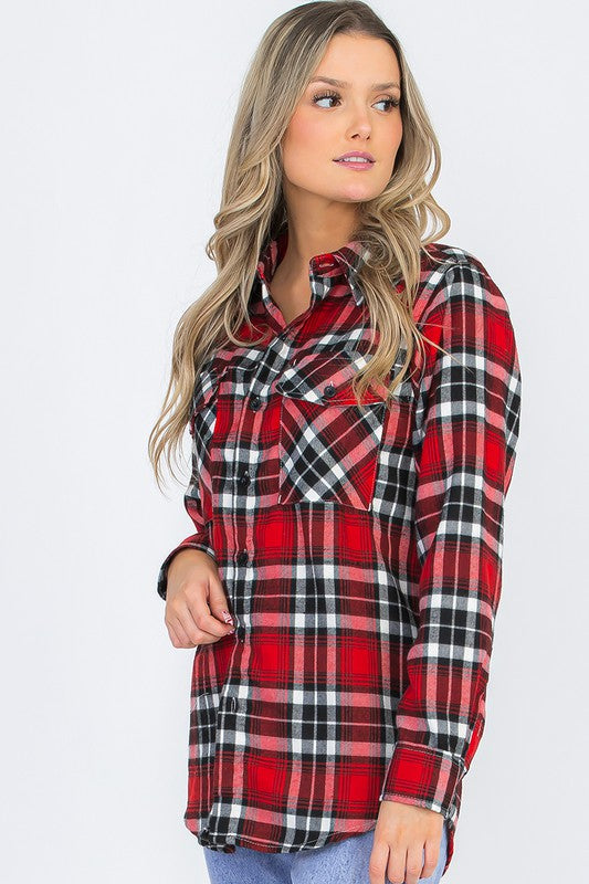 Plaid Flannel Long Sleeve Blouse