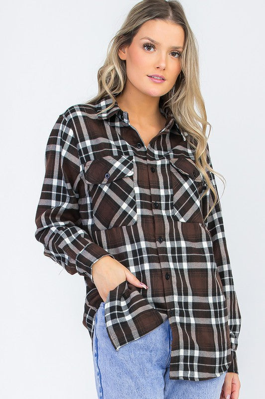 Plaid Flannel Long Sleeve Blouse