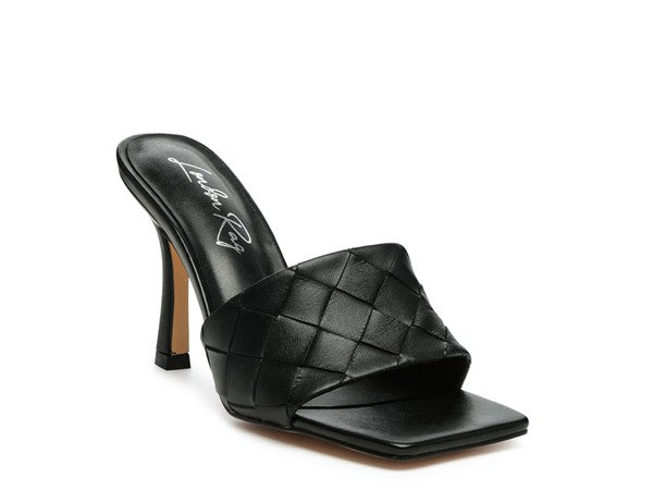 Carmen High Heeled  Slide In Sandal Square Toe Sandal