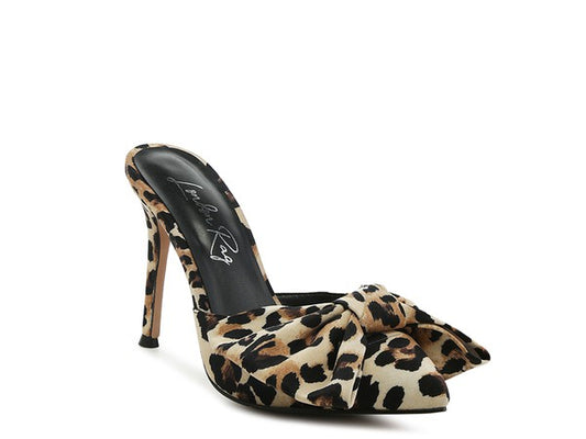 Joelle Leopard Print High Heel Mules With Bow