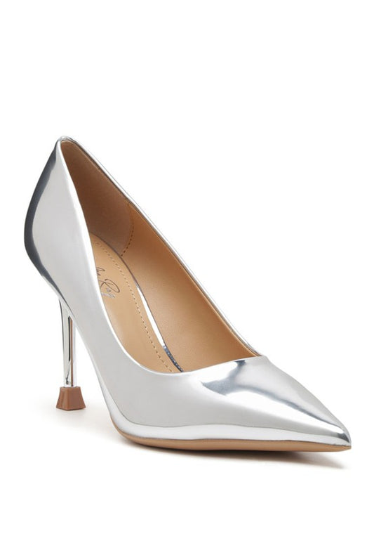 Shiny Silver High Heel Pumps