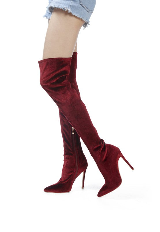 Women Velvet Thigh High Boot