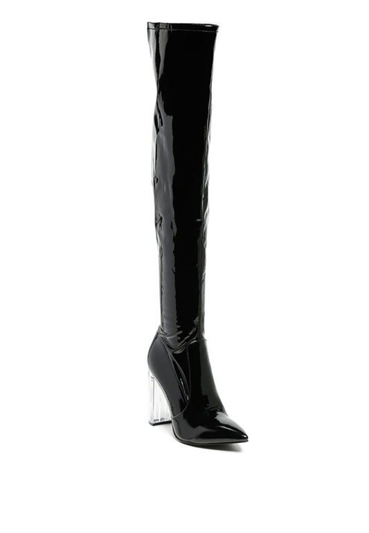 Noire Patent Pu Leather High Knee Boots/ Thigh Boots