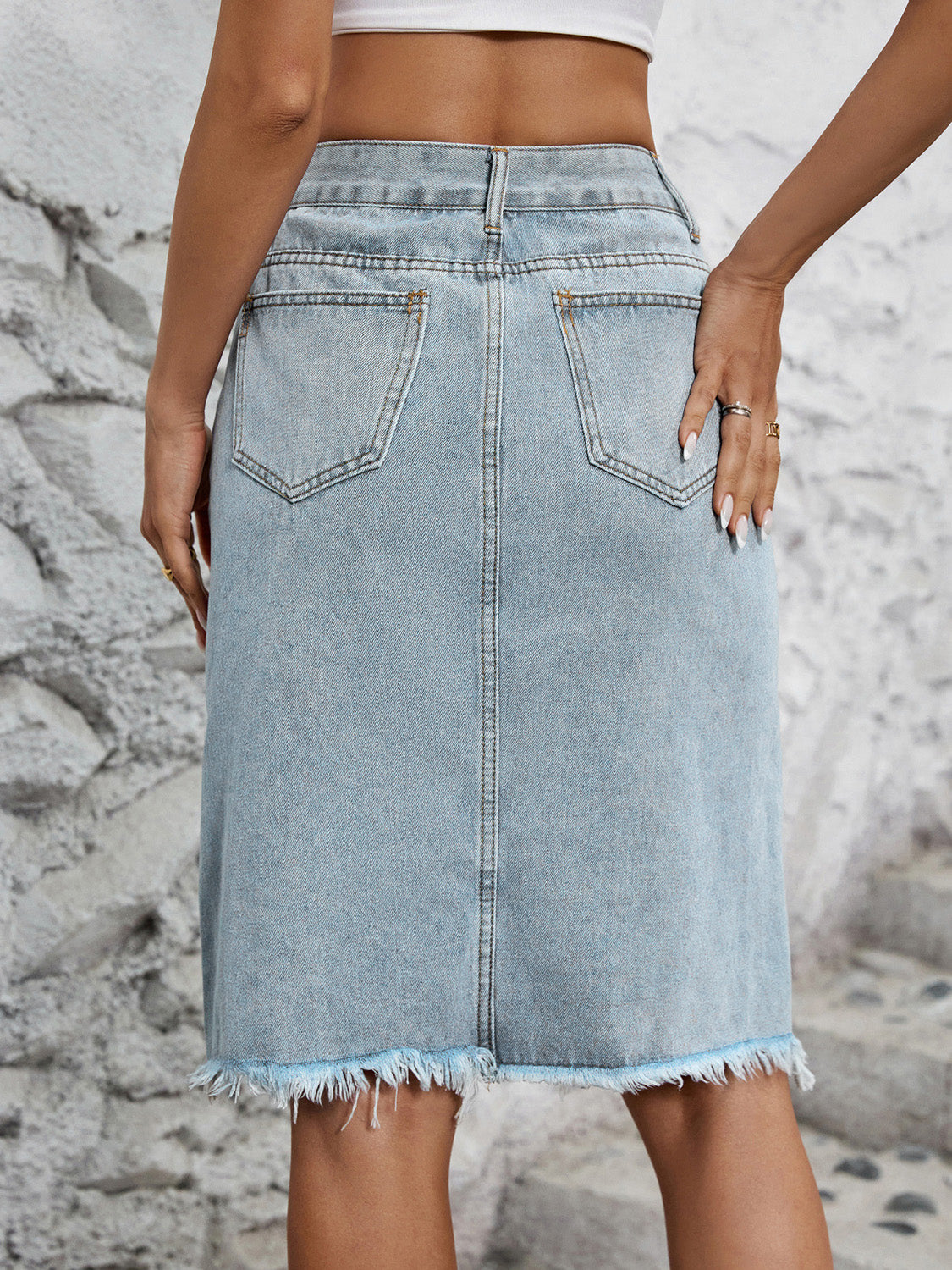 Raw Hem Slit Denim Skirt