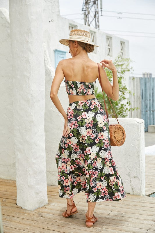 Women Floral Long Skirt and Crop Top  Set