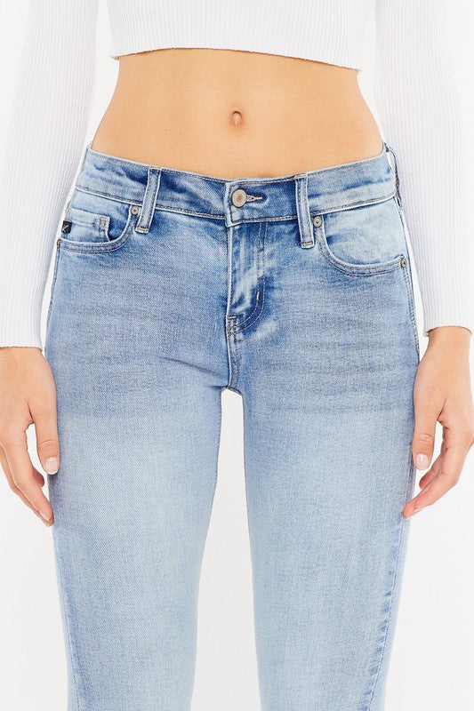 Mid Rise Denim Jeans with Side Split At Hem