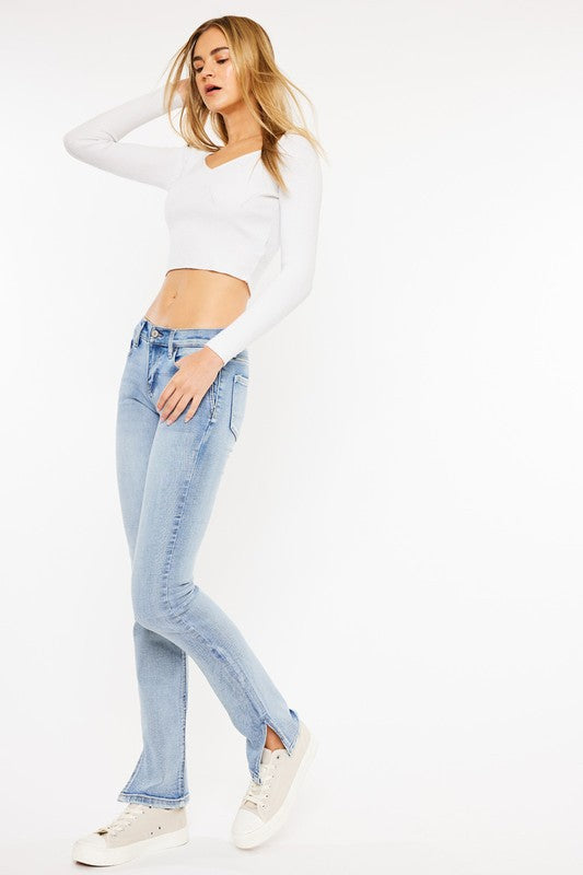 Mid Rise Denim Jeans with Side Split At Hem