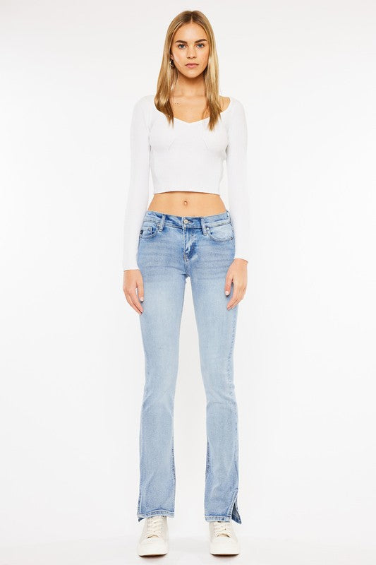 Mid Rise Denim Jeans with Side Split At Hem