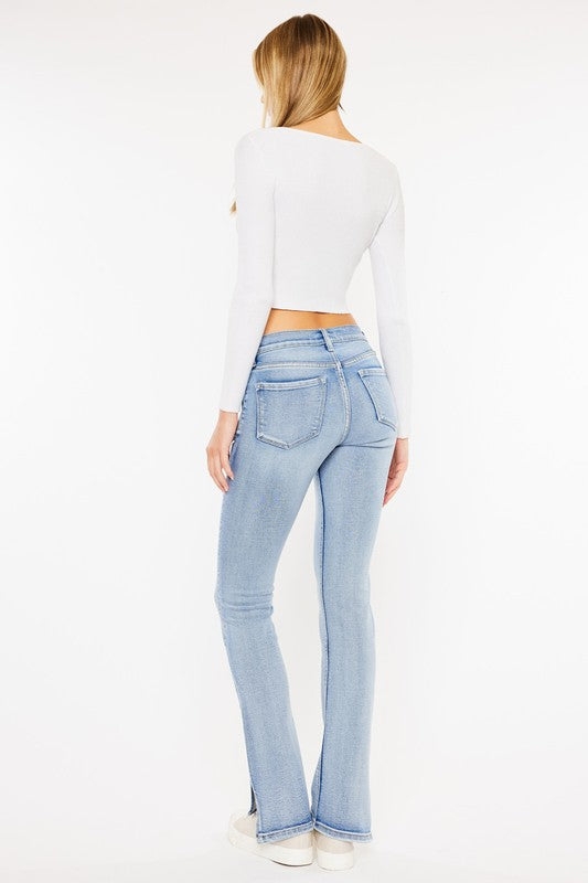 Mid Rise Denim Jeans with Side Split At Hem