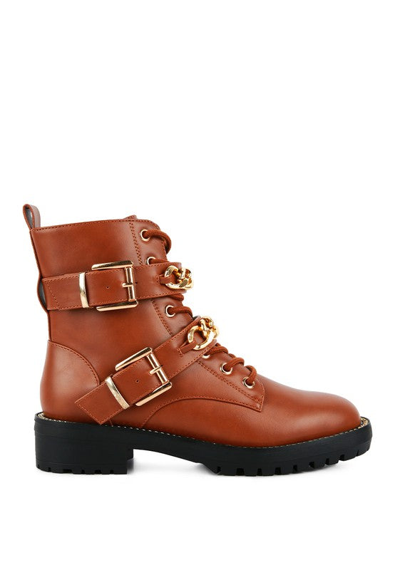 HardCore Biker Combat Boots Metal Chain Lace Up Boots